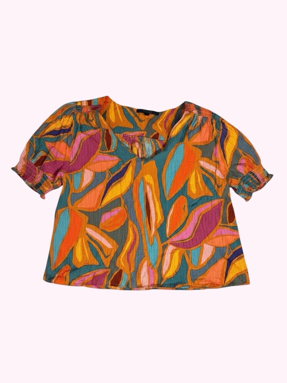 RACHEL Rachel Roy🎀 Multicolor Leaf-Print Puff Sleeve Top🎀Flirty & Lightweight🎀